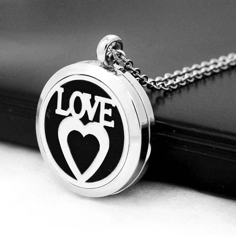 欧美香水香薰精油吊坠316l不锈钢 love精油项链个性相框吊坠