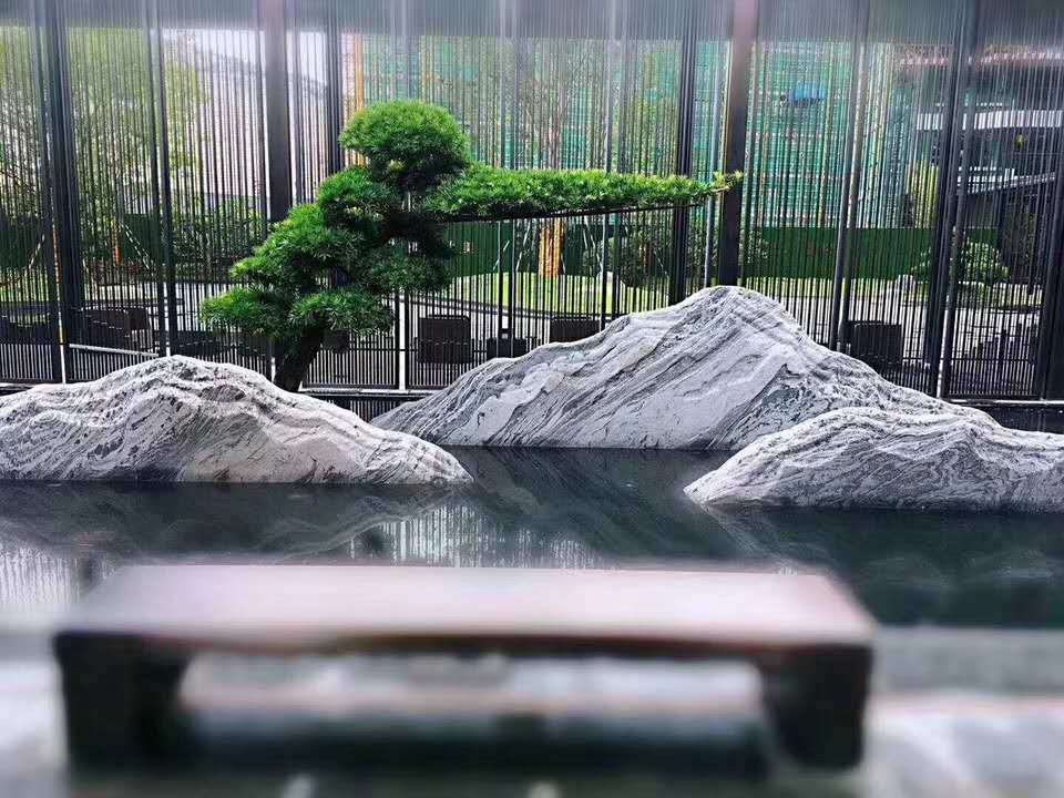 雪浪石假山石流水石 大型观赏假山石 青色千层石 吸水石假山盆景