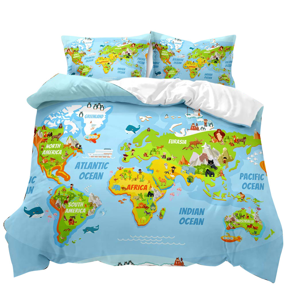 Color Map Cross-Border Bed Three-Piece Set 3d Digital Printing Brushed Foreign Trade Quilt Cover One Piece Minimum Order