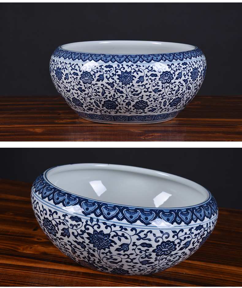 花盆古典青花瓷水培盆大口径圆形陶瓷水浅盆铜钱草一叶睡莲盆缸