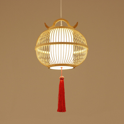 新中式复古小吊灯餐厅茶楼走廊过道竹灯笼日式茶室民宿吧台床头灯