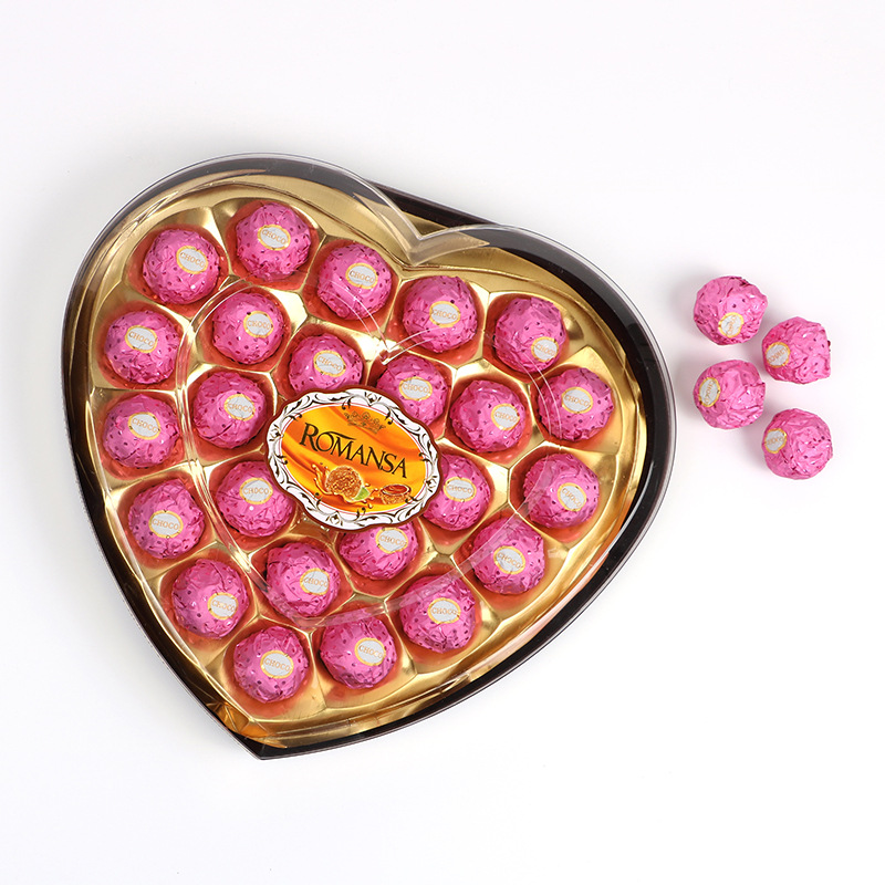 24粒粉色金莎巧克力 情人节送礼心形巧克力球果仁夹心盒装巧克力