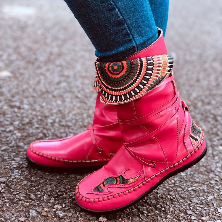 wish独立站爆款2020秋冬欧美民族风绑带两穿中筒靴43码外贸女靴子