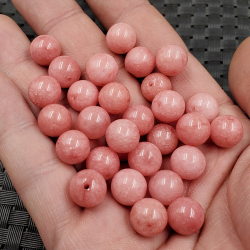 玉龙玉器玉石桃花玉圆珠散珠粉色玉石散珠玉珠子手链项链珠