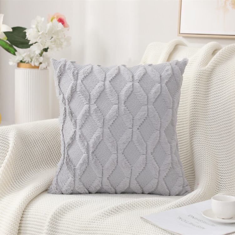 Amazon Cross-Border Rabbit Fur Quilted Plush Pillowcase Solid Color Sofa Pillow Bedside Throw Pillowcase Cushion Lumbar Cushion Cover