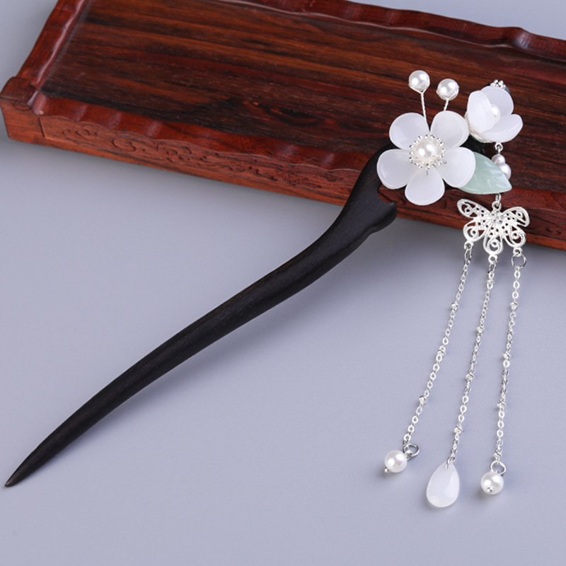 古代盘发木簪黑檀木发簪古风发饰挽发簪子流苏步摇汉服头饰发钗女