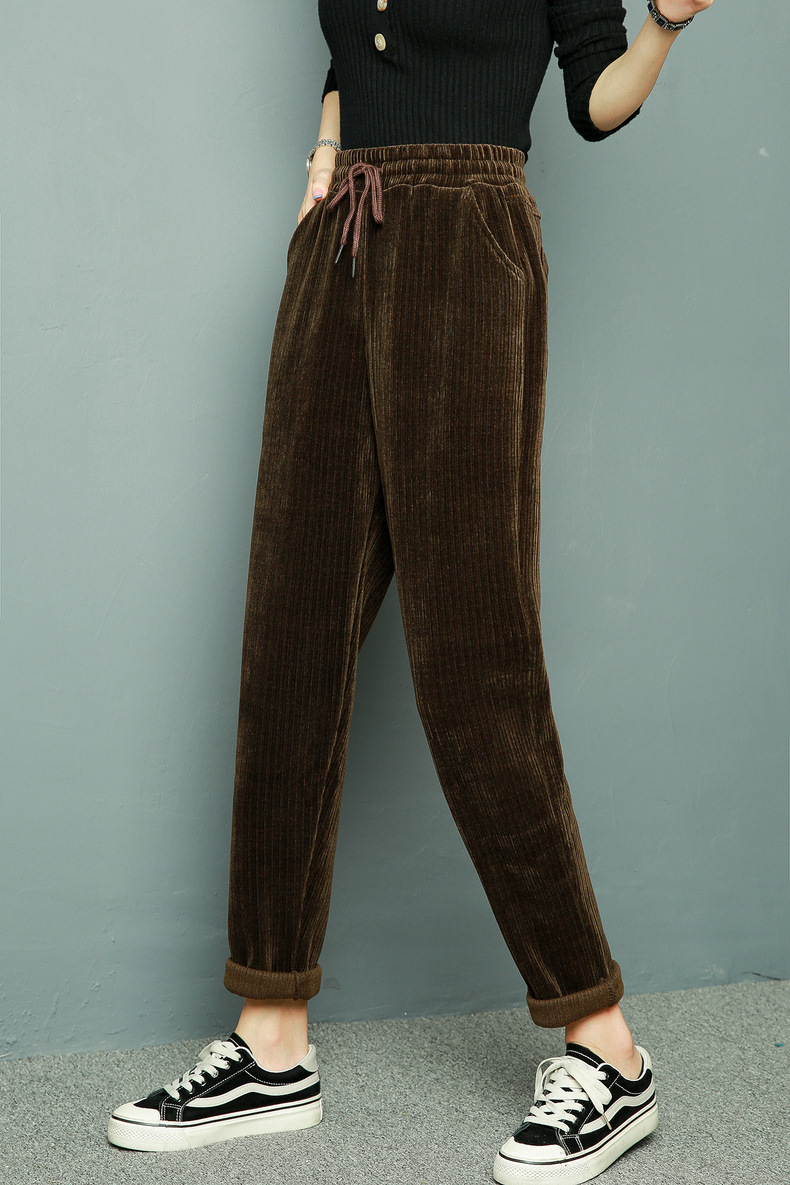 2020秋季新款休闲裤女雪尼尔哈伦裤百搭修身显瘦弹力长裤简约女裤