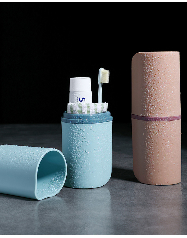 旅行牙刷盒简约迷你带盖情侣牙具盒漱口刷牙杯子便携式牙具收纳盒-阿