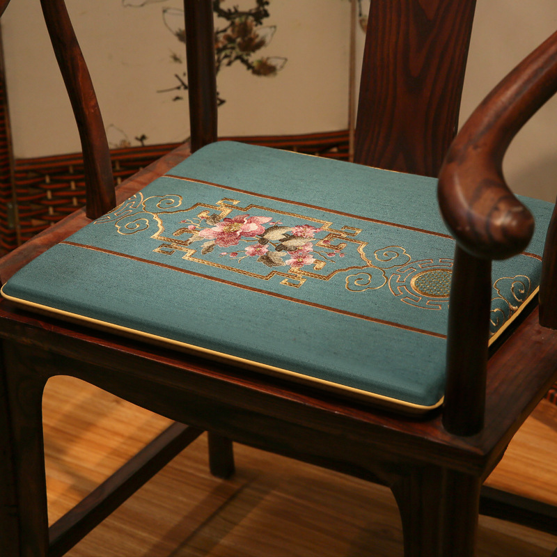 红木刺绣餐椅垫棉麻中式官帽椅坐垫海绵垫沙发坐垫加厚防滑圈椅垫
