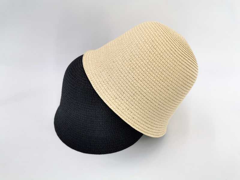 厂家直销春夏圆顶女光身米色百搭平檐草编桶帽夏季宽檐经编草