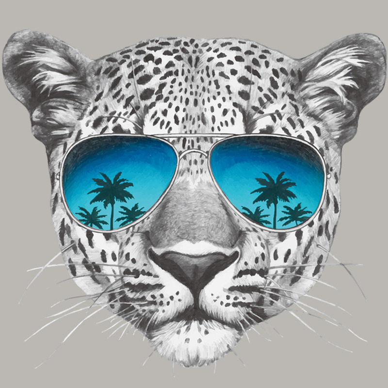3d墨镜豹子头烫画 t恤广告衫热转印加工烫图 动物头像高弹烫画贴