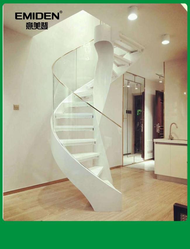 意美登复式卷板旋转楼梯玻璃扶手旋转楼梯定制