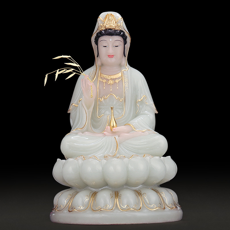 玉石观音佛像摆件大号送子南海观世音菩萨居家供奉家用保平安
