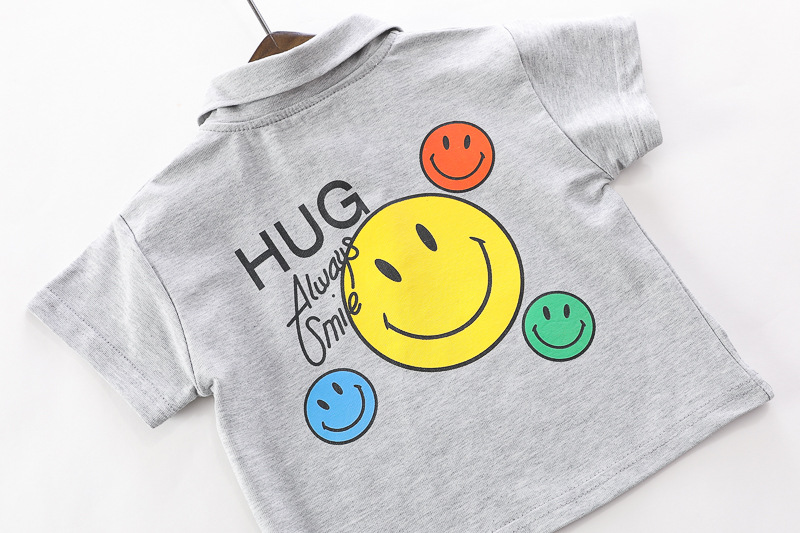 童装2020夏季新款儿童 印花笑脸纯棉t恤 时尚童套装翻领衬衫短裤
