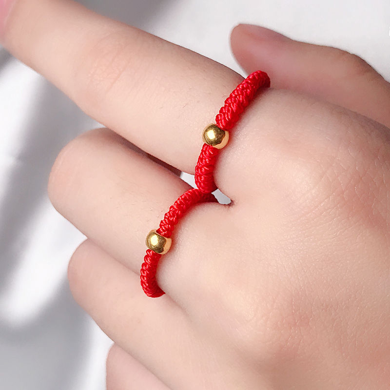 红绳手编小金珠情侣戒指 抖音同款戒指女镀金转运珠指环手饰配饰