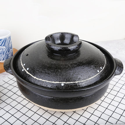日本万古烧黑釉土锅9号3-5人日式家用陶土砂锅煲汤炖锅焖饭锅