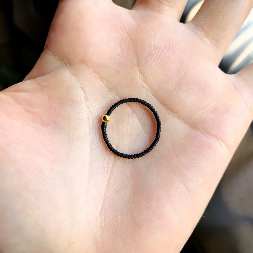 网红款999足金圆珠戒指 红绳编织黄金珠子指圈纯金转运珠情侣指环