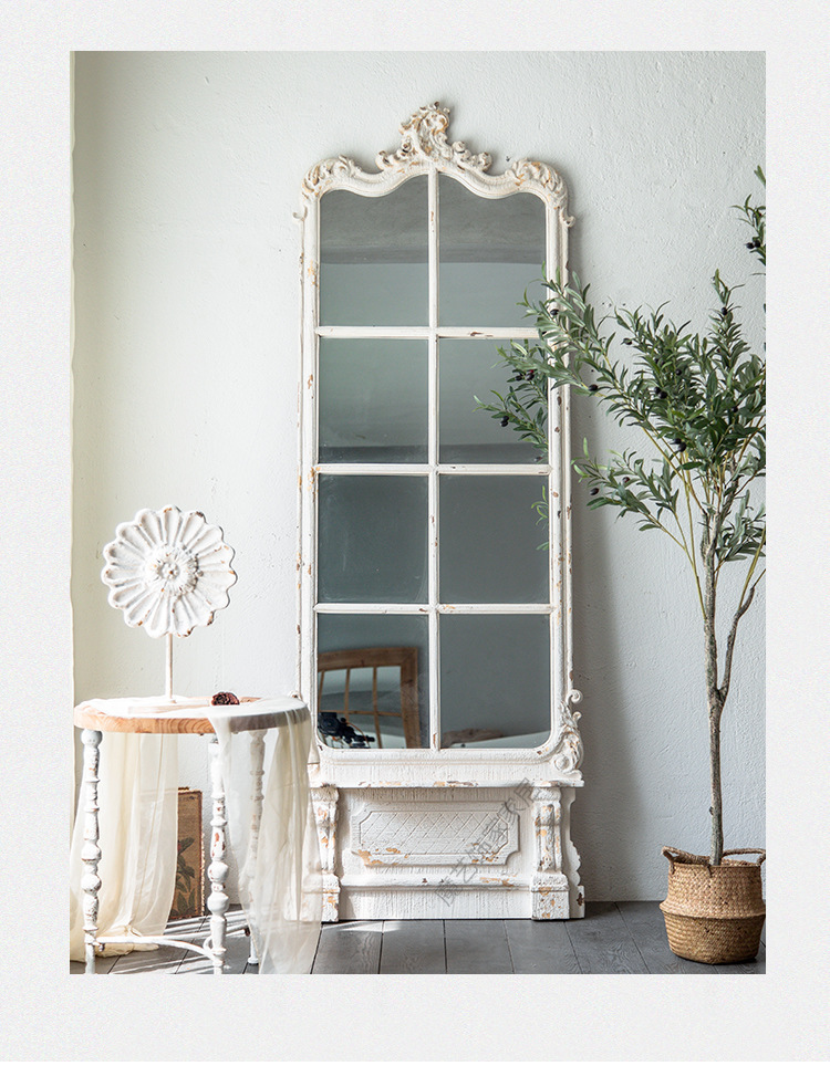 法式复古雕花落地镜 服装店轻奢雕花做旧试衣镜 民宿客厅装饰镜子