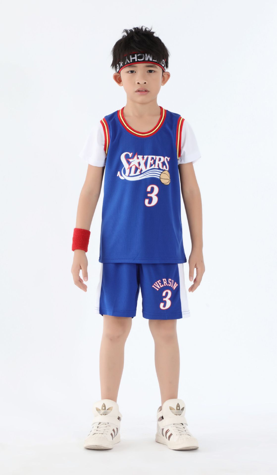儿童76人队复古3号艾弗森球服短袖童装表演服假两件球衣篮球服男