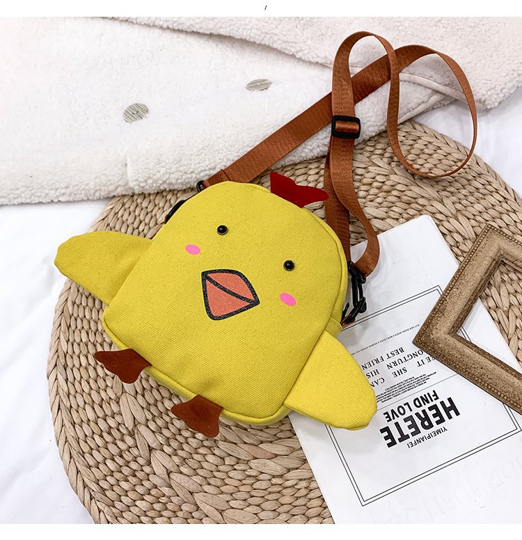 萌包包女新款卡通小鸡仔可爱斜挎包ins少女帆布搞怪小挎包