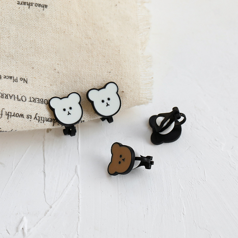 s925银针小熊耳钉百搭小巧卡通可爱耳饰2020年新款潮耳夹无耳洞女