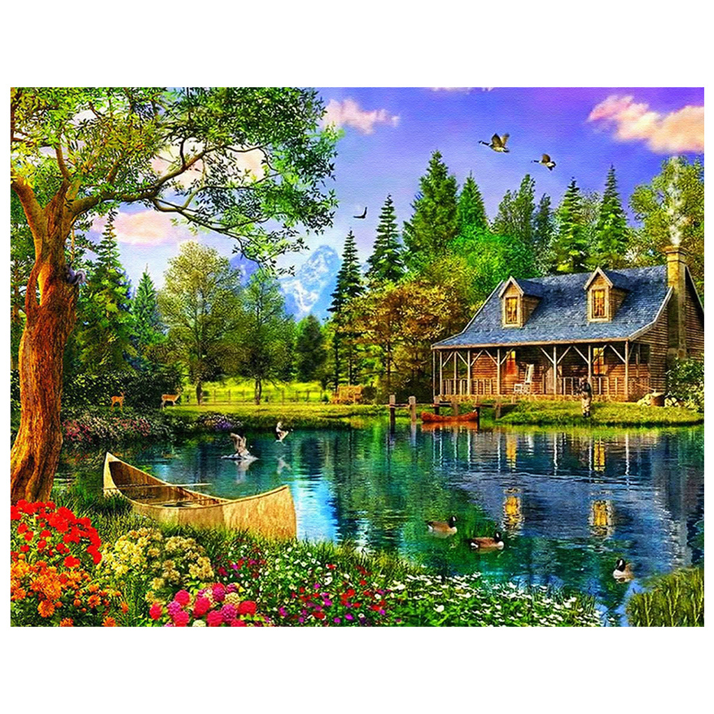 5d钻石画风景方钻满钻房子树diy十字绣钻石装饰画圆钻现货出售