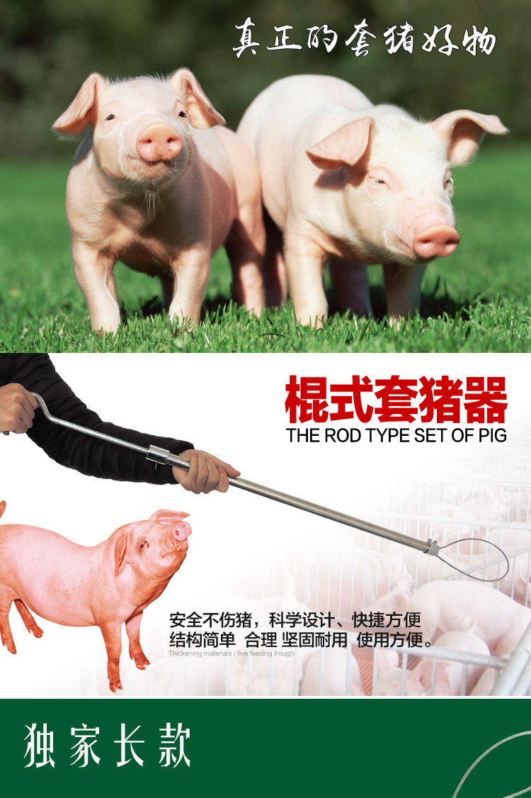 精品不锈钢长杆套猪器65cm棍式长臂兽用长距离保定器抓猪养猪设备