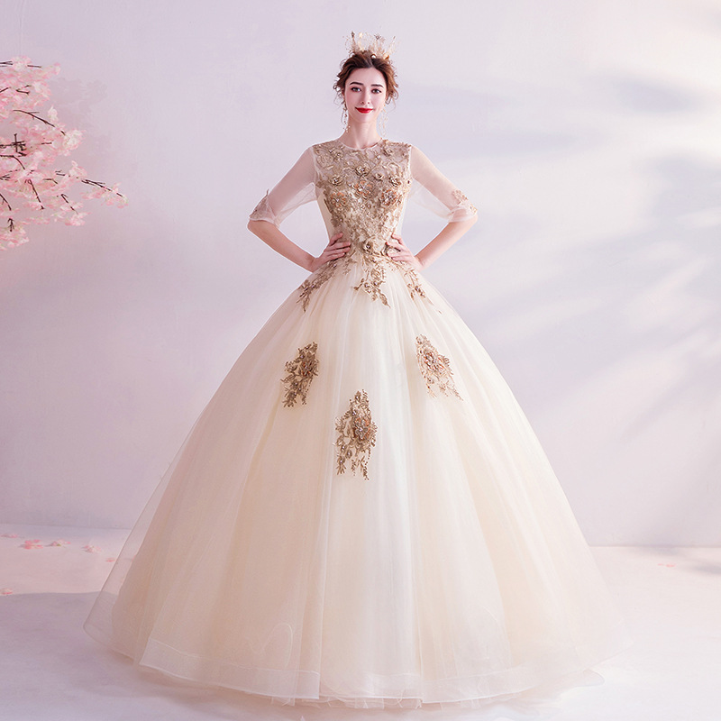 中袖遮手臂齐地主婚纱2020新款新娘奢华蓬蓬裙显瘦公主梦幻婚纱女