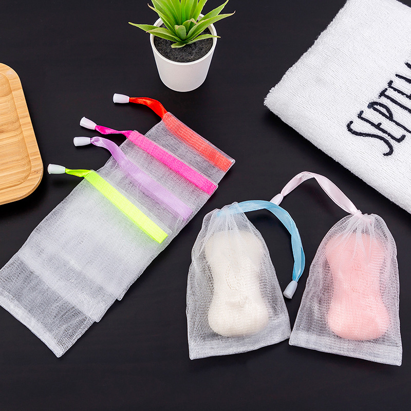 A165 Cleansing Face Wash Handmade Soap Foaming Net Facial Cleanser Foaming Sponge Can Hang Soap Color Ribbon Foaming Bag