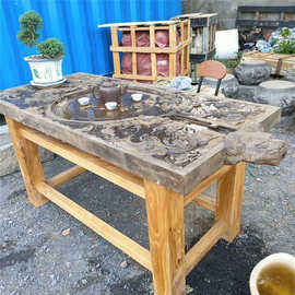 老石槽石臼子青石茶台流水摆件鱼池青石铺路石板公园石凳老石器