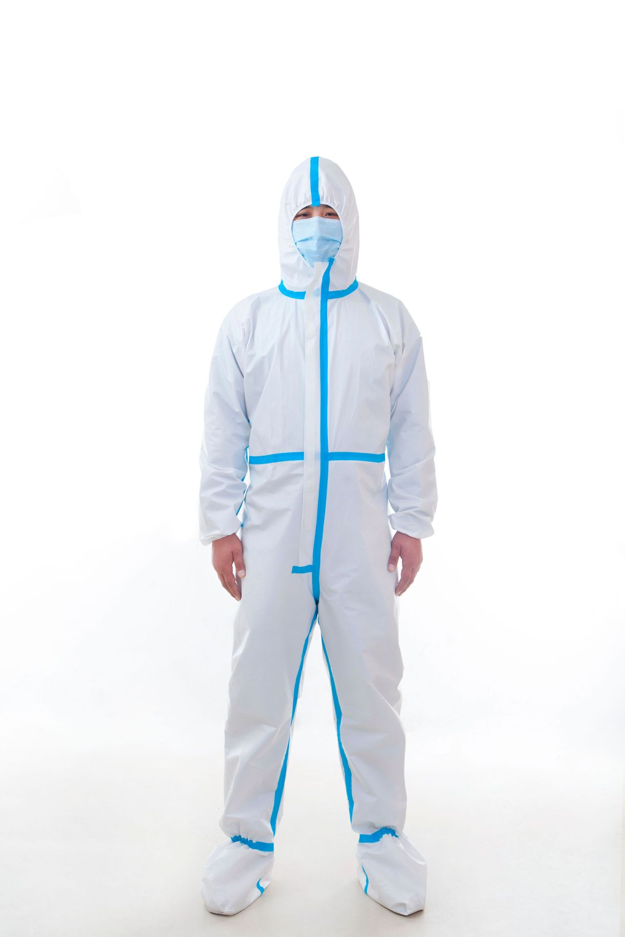 现货sf无纺布隔离服一次性防护衣隔离衣覆膜连体带帽pp pe 防护服