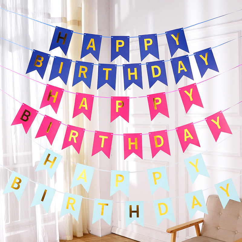 Factory Happy Birthday Banner Pink and Bronze Letter Fishtail Hanging Flag Party Latte Art Hanging Flag Scene Decoration Supplies