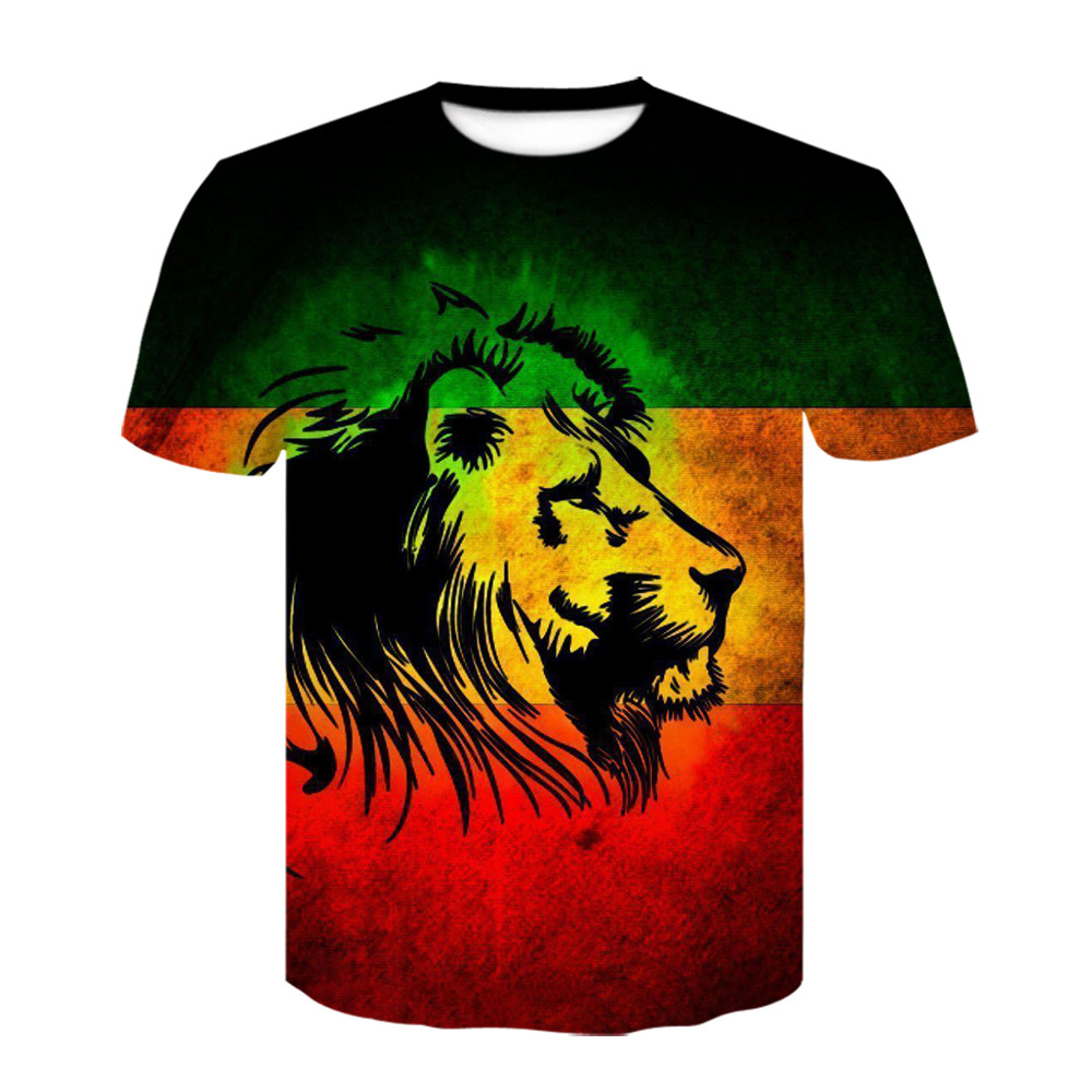 2020外贸欧美3d数码印花狮子个性流行短袖 动物系列时尚t恤