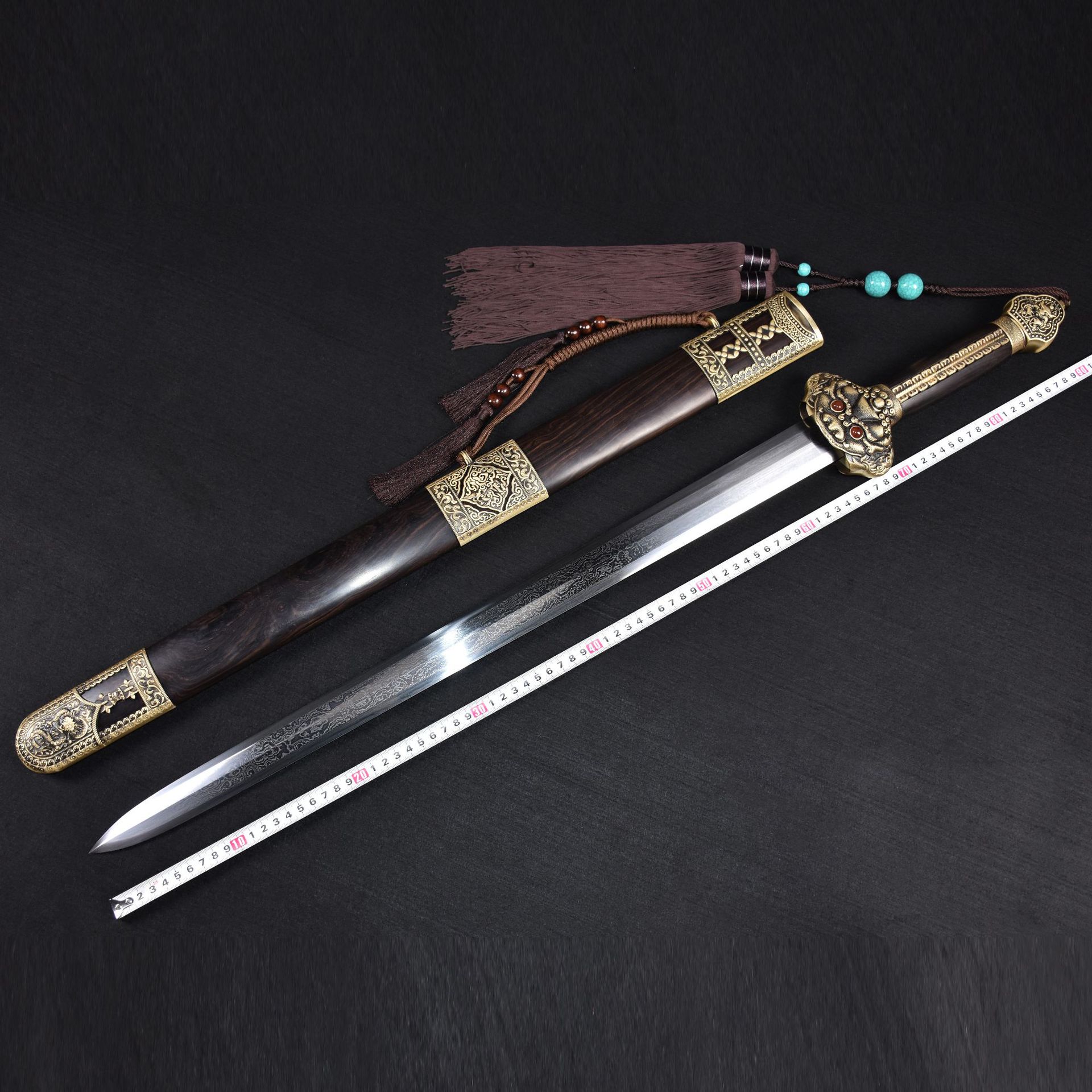 龙泉刀剑花纹钢一体镇宅宝剑摆件春秋永乐剑防身冷兵器收藏未开刃