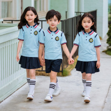 小学生校服夏学生运动班服幼儿园园服夏纯棉儿童二件蓝色毕业照服