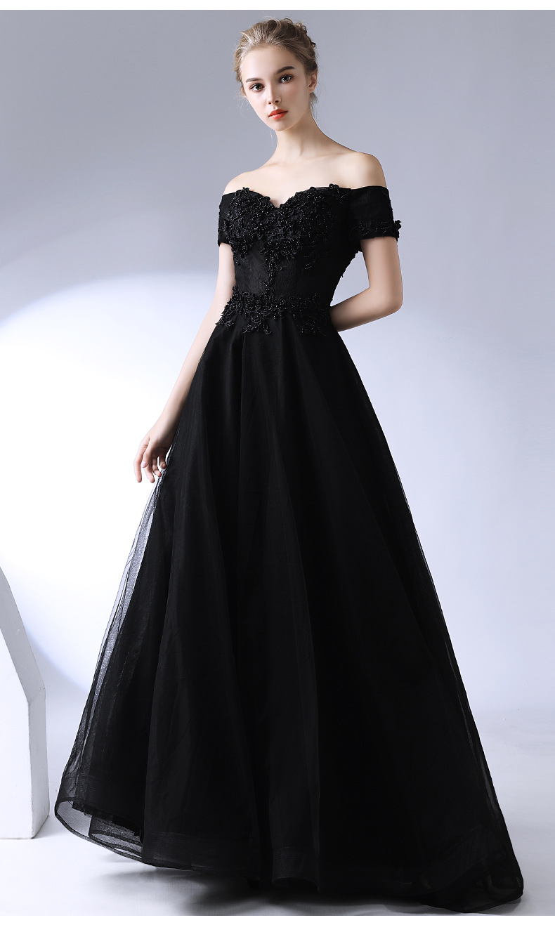 黑色晚礼服2022新款宴会主持人礼服裙长款气质晚宴连衣裙女王气场