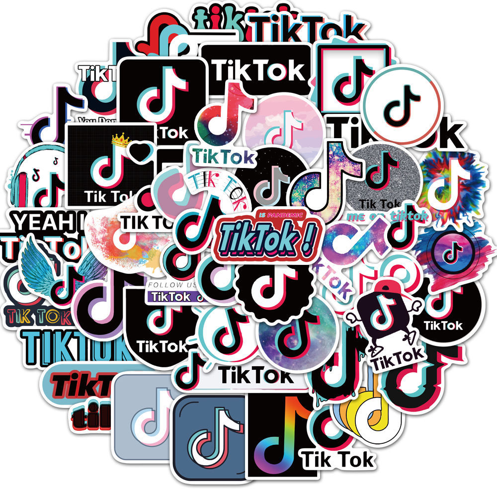 抖音tiktok logo50张防水可移涂鸦贴纸拉杆箱ipad汽车摩托车贴画