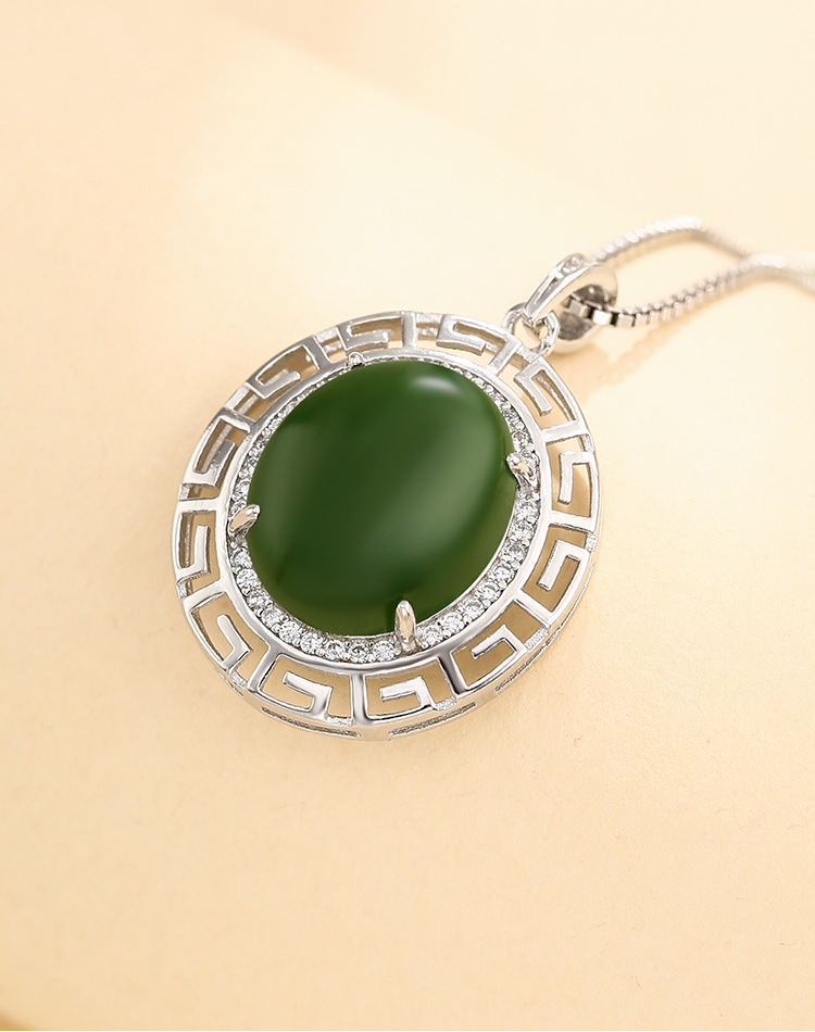 手工diy圆形吊坠空托女925纯银镀白金色镶嵌琥珀蓝珀蜜蜡项坠银托