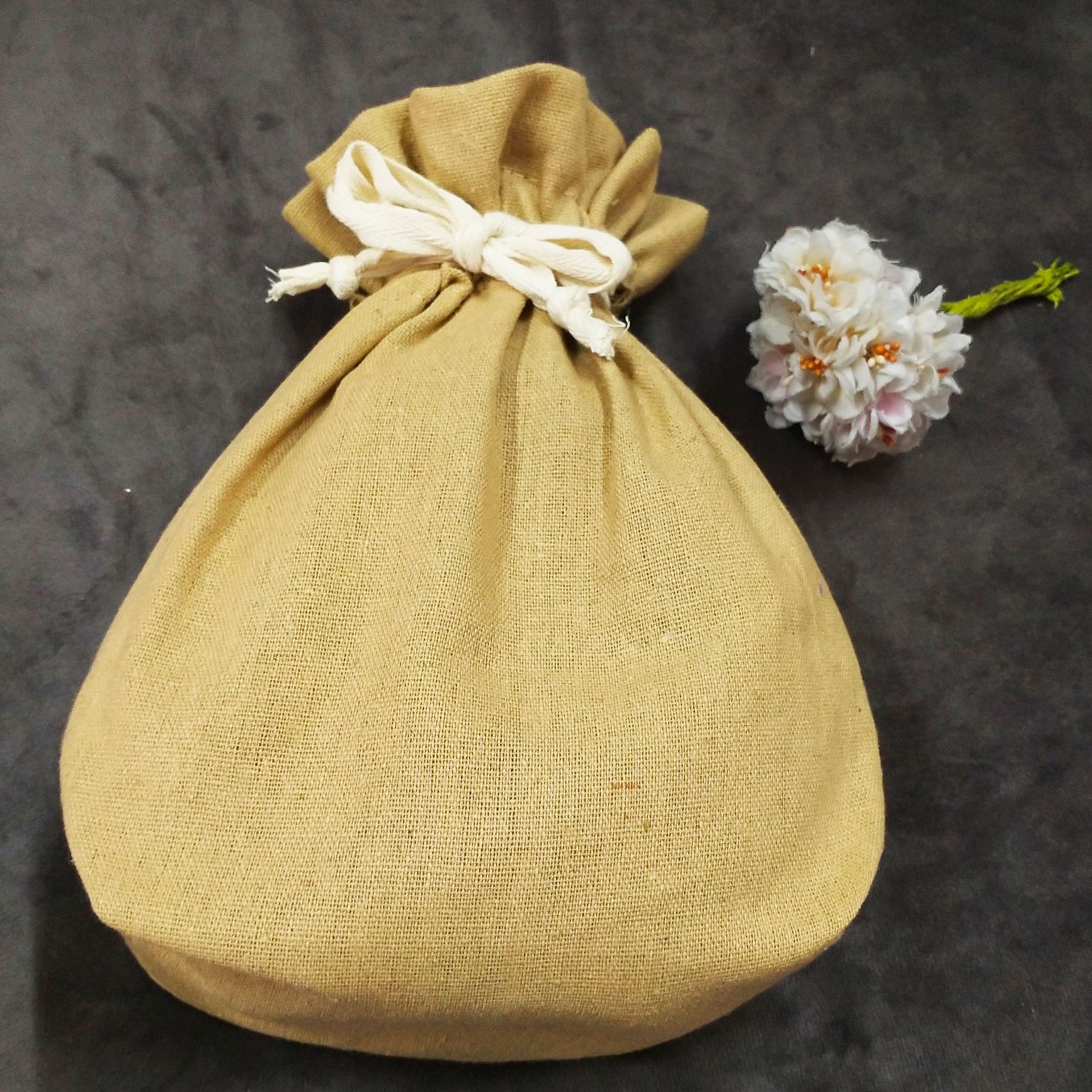 创意广告空白棉麻布香槟束口袋定制批发 复古亚麻食品包装收纳袋