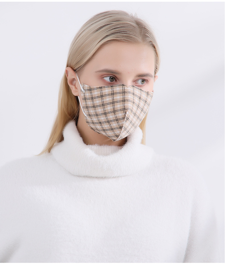 冬季防寒防风加厚纯棉口罩 个性防寒时尚挂耳式格子保暖棉布口罩