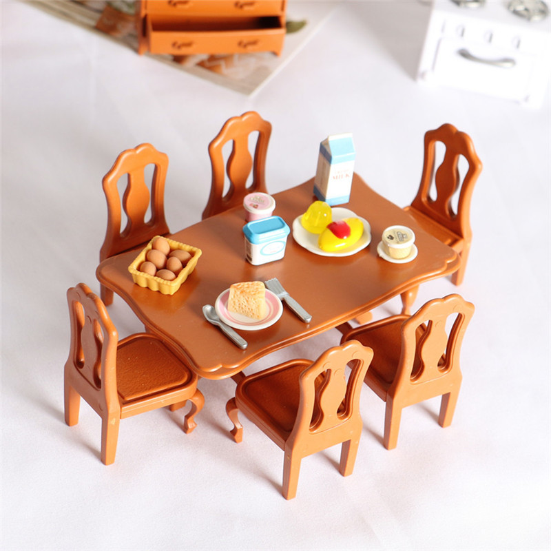 dollhouse娃娃屋微缩食玩 迷你家具模型 袖珍玩具 欧式组合餐桌椅