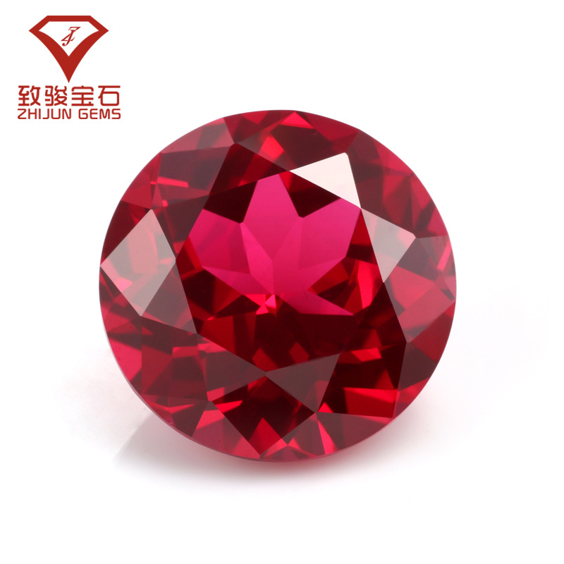 梧州厂家直销圆形5红刚玉裸石合成红宝石大红色宝石戒面