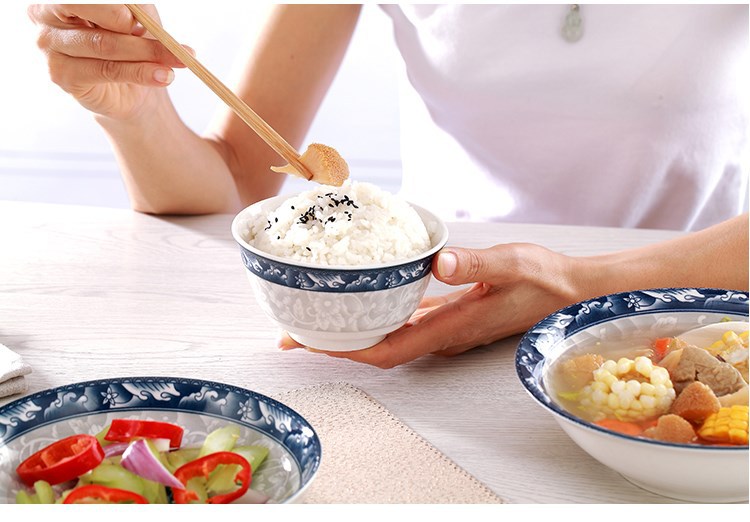 陶瓷釉下彩家用青花瓷面碗大碗大号汤碗斗笠碗吃饭碗泡面餐具套装