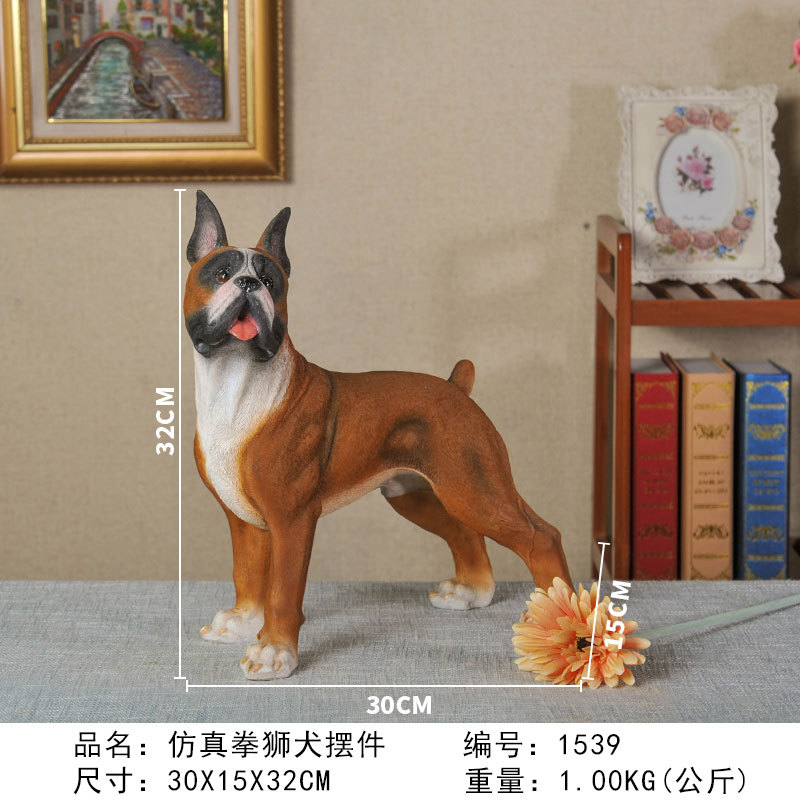 Cross-Border Supply Simulation Animal Crafts Boxing Dog Decoration Resin Pet Dog Model Living Room Home Ornaments