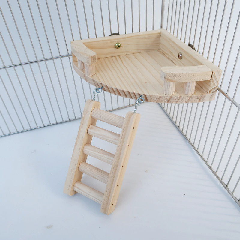仓鼠站台带梯子金丝熊实木二层扇形平台爬梯60笼站台47笼木制平台