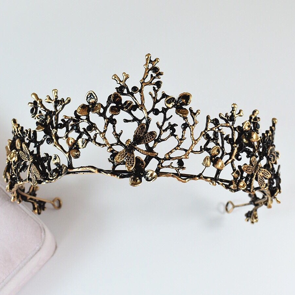 新款复古巴洛克宫廷新娘皇冠黑色礼服晚宴头饰造型发饰影楼配饰品