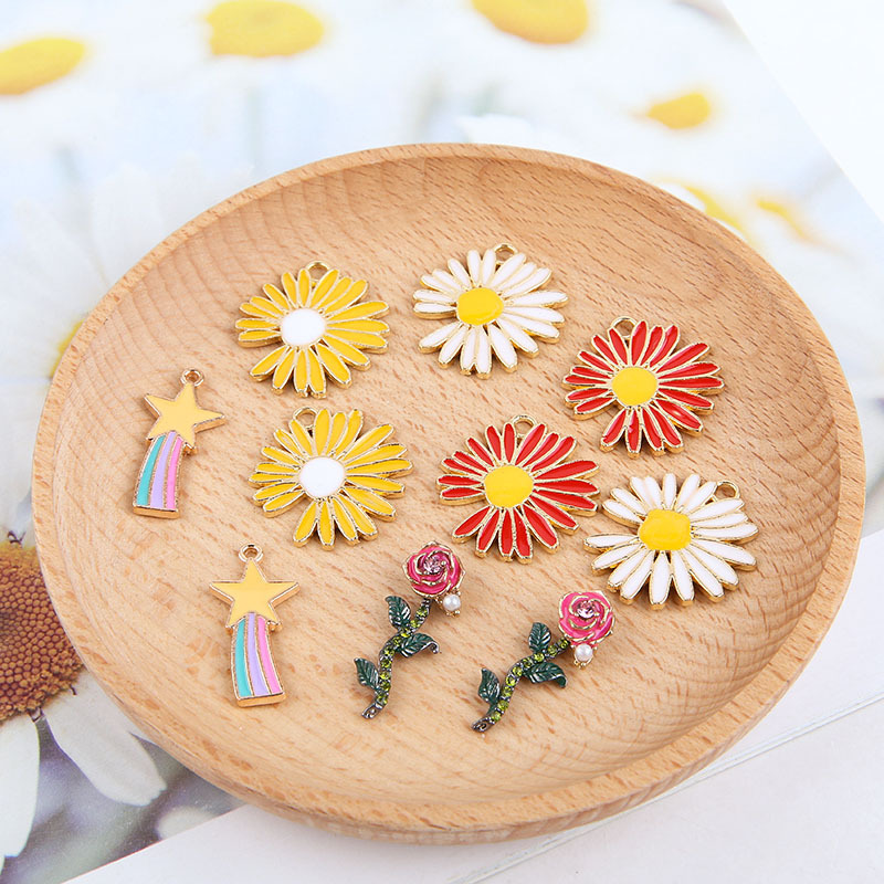 合金滴油小清新雏菊花朵玫瑰花彩虹五角星diy手工饰品耳饰材料