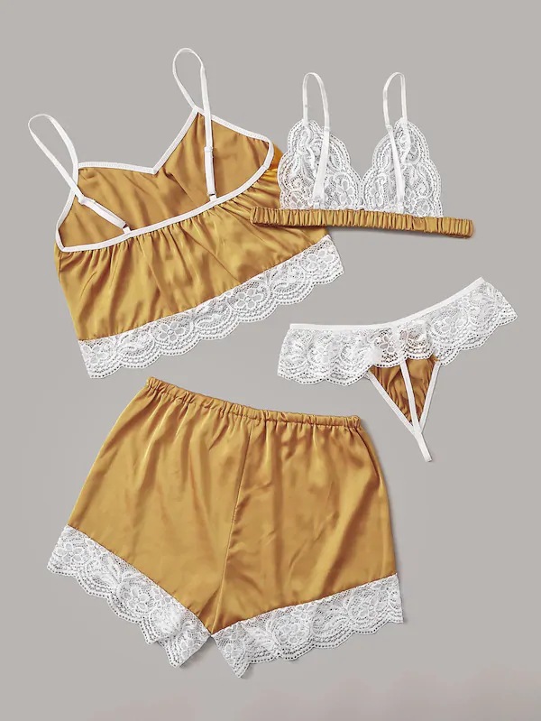 跨境产品 欧美新款 高质情趣内衣 蕾丝比基尼 分体睡衣4件套 批发