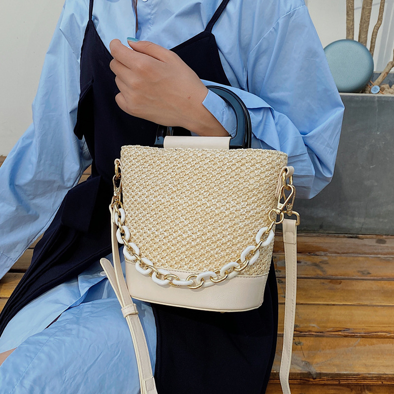 Summer Straw Bag Western Style Women's Bag 2020 Popular New Fashion Messenger Bag All-Matching Weaving Bucket Bag