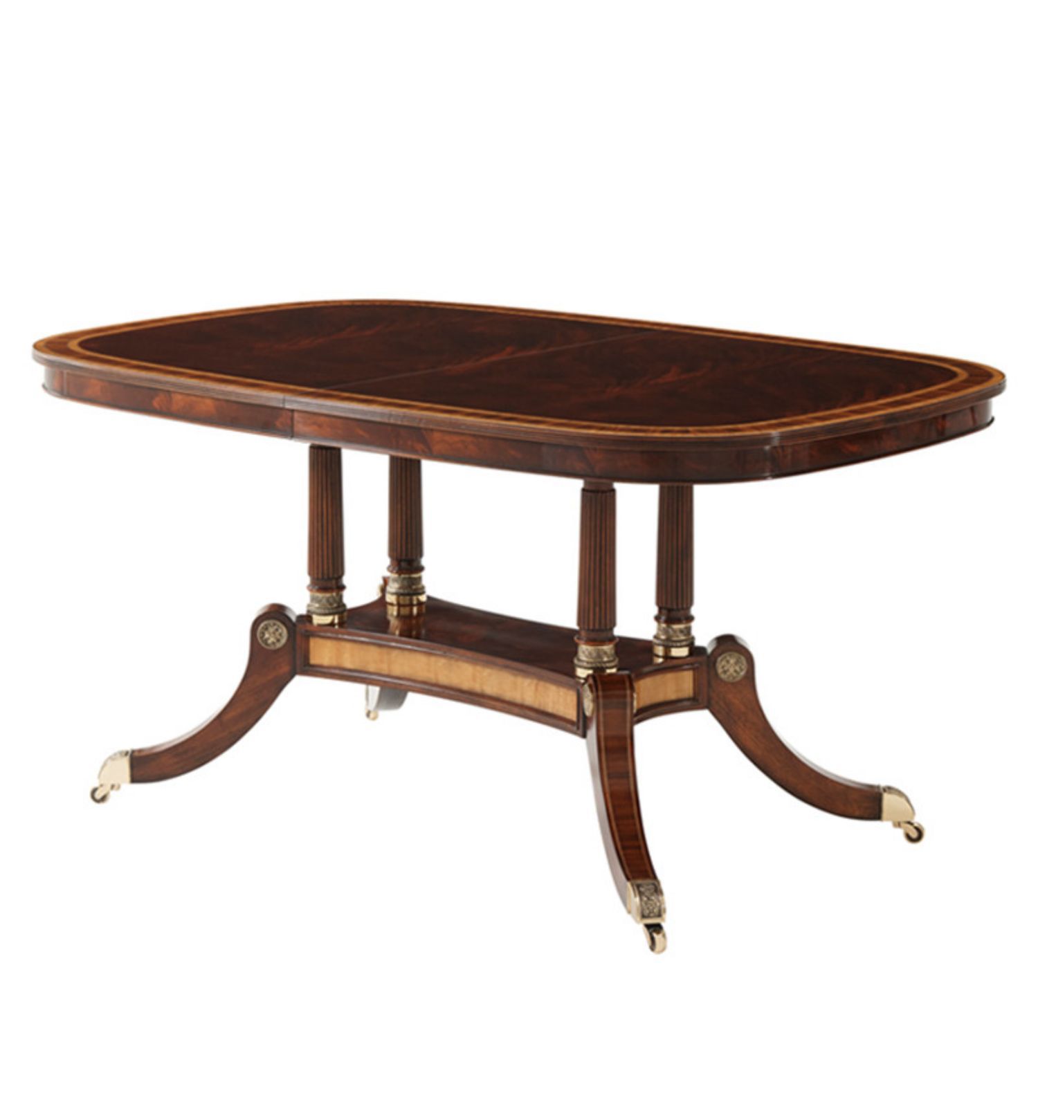 亚历山大 实木椭圆餐桌别墅英式木皮拼花餐桌8人长方形英式大餐桌